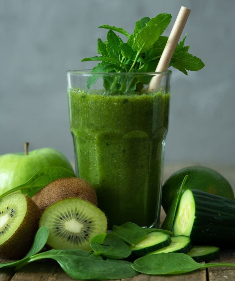 Vitamin-Packed Apple Kiwi Green Detox Smoothie with Ginger & Hemp Seeds